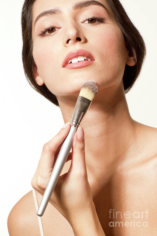 Woman Applying Foundation With Brush Photograph by Ian Hooton/science Photo Library