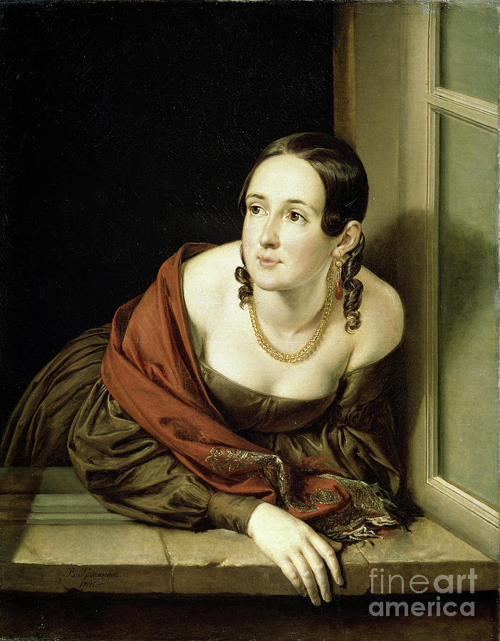 Woman At A Window, 1841. Artist Drawing by Heritage Images