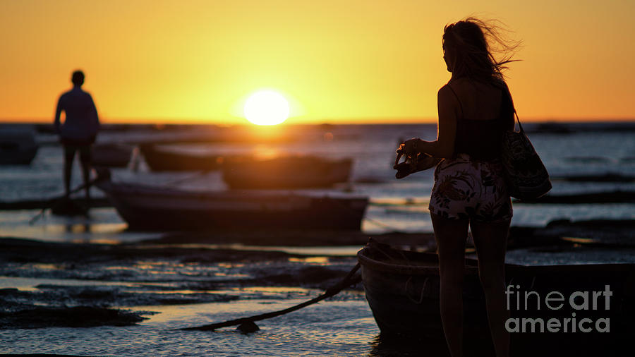 Woman at Sunset La Caleta Beach Cadiz Spain Photograph by Pablo Avanzini
