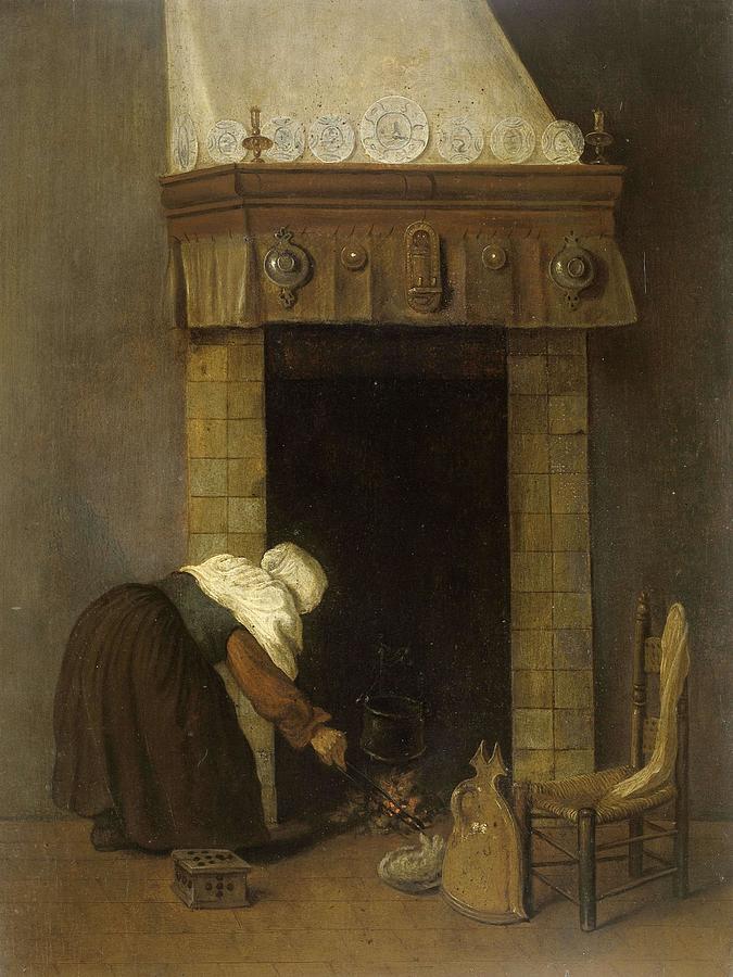 Woman at the Hearth. Painting by Jacob Vrel