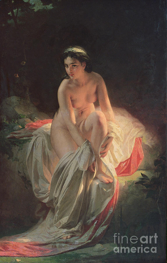 Woman Bathing, 1875 Painting by Andrej Franzowitsch Belloli