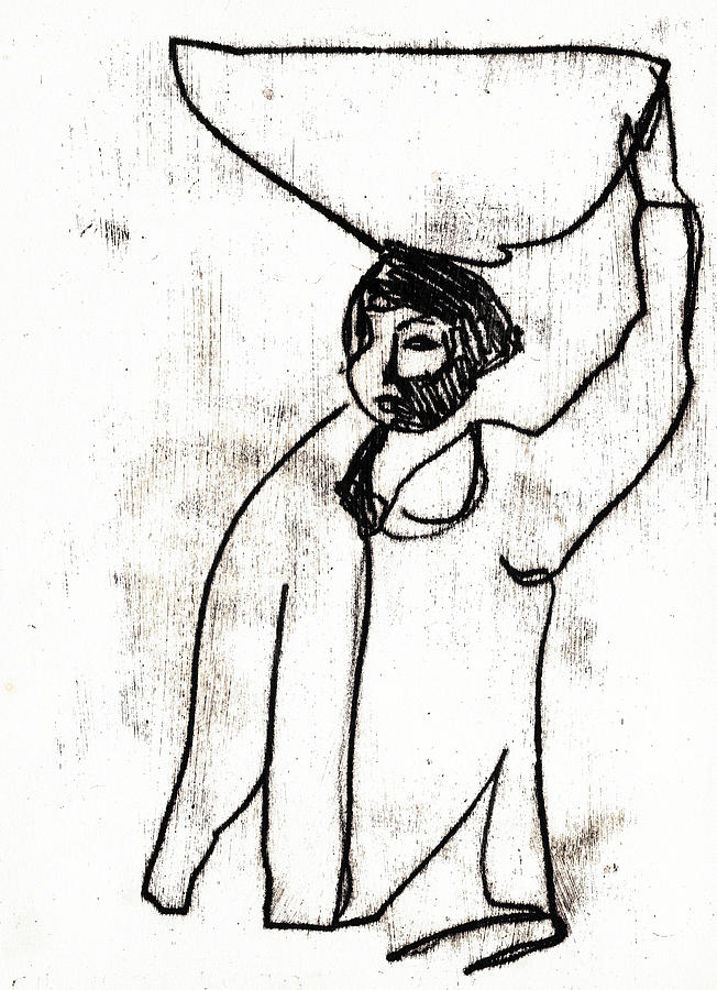 Woman Carrying a Basket on Her Head 2 Drawing by Edgeworth Johnstone
