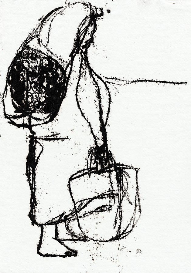 Woman carrying bags Drawing by Edgeworth Johnstone