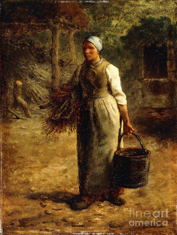 Woman Carrying Firewood And A Pail, C.1858-60 Painting by Jean-francois Millet