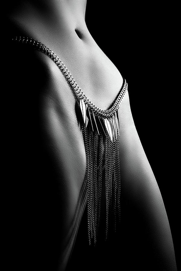 Black And White Photograph - Woman close-up chain panty by Johan Swanepoel