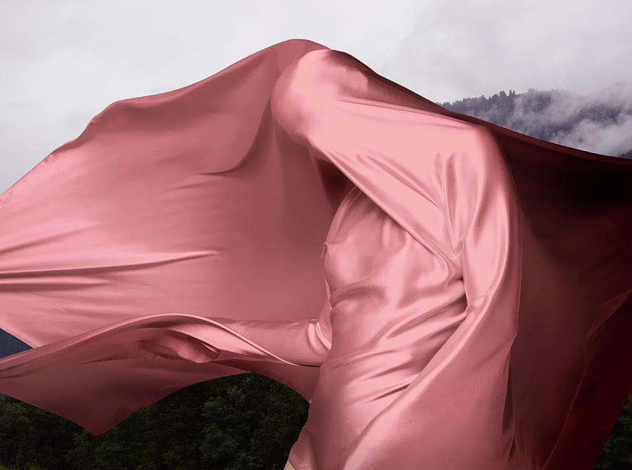 Woman Covered In Pink Material Outdoors Photograph by Tara Moore