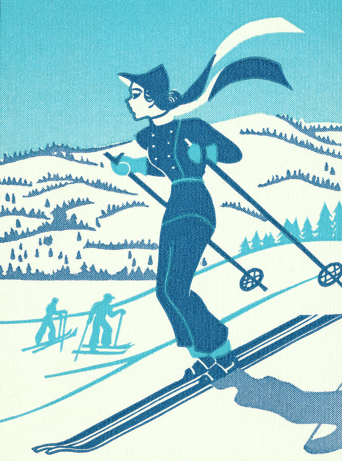 Sports Drawing - Woman Downhill Skiing by CSA Images