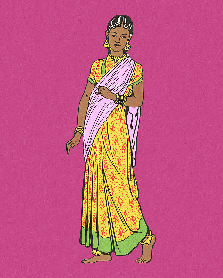 Vintage Drawing - Woman Dressed  in Traditional Costume by CSA Images