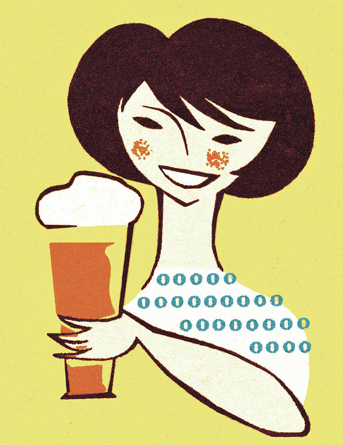 Beer Drawing - Woman Drinking a Beer by CSA Images