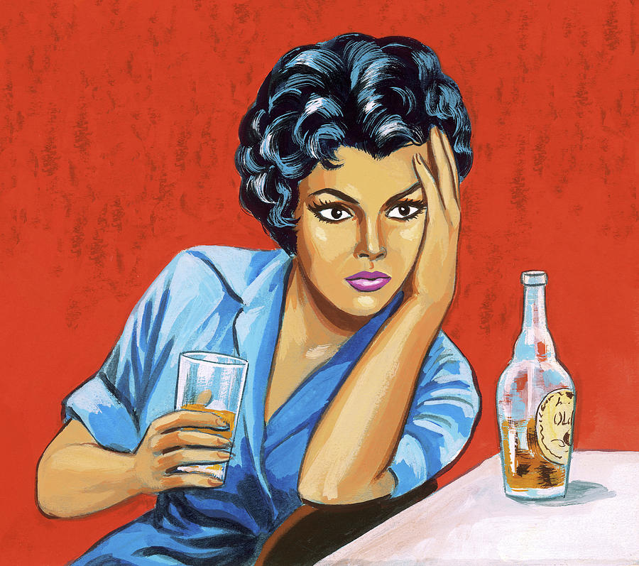 Vintage Drawing - Woman Drinking Liquor by CSA Images