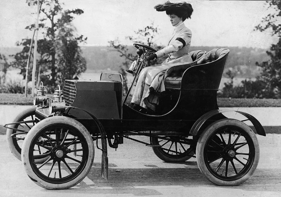 Woman Driving Early Automobile Photograph by Frederic Lewis