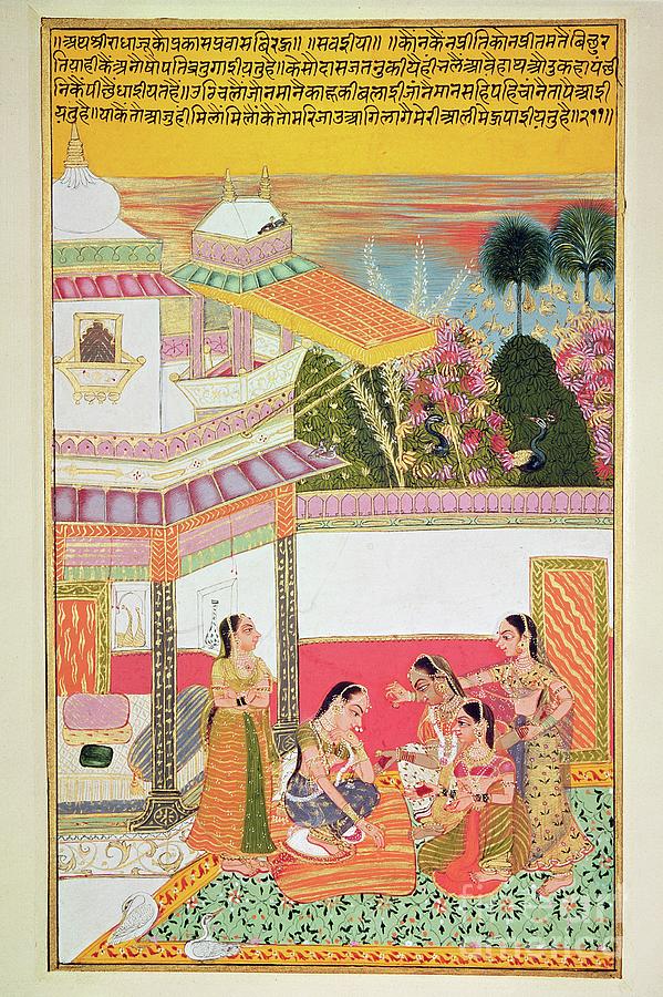 Garden Painting - Woman Dying The Palms Of Hands, From Bundi, 1800 by Rajasthani School