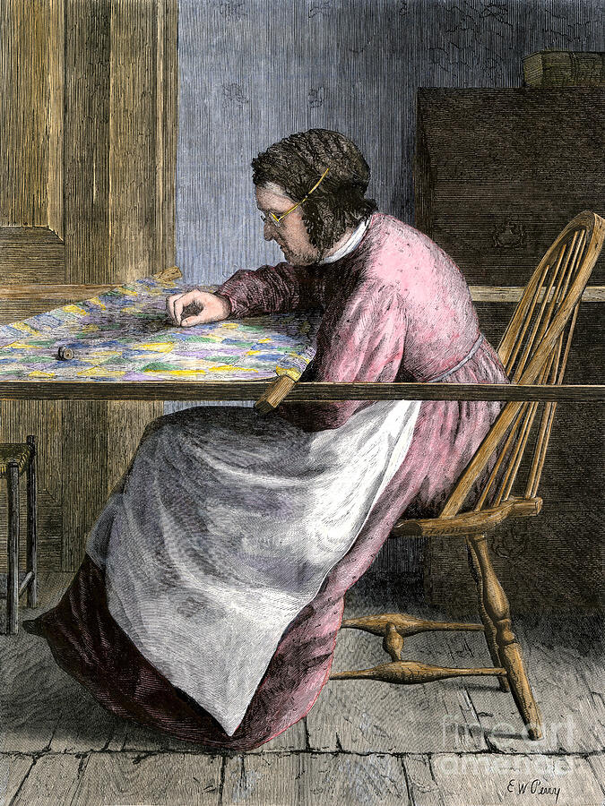 Bed Drawing - Woman Embroidering A Bedspread, 19th Century by American School