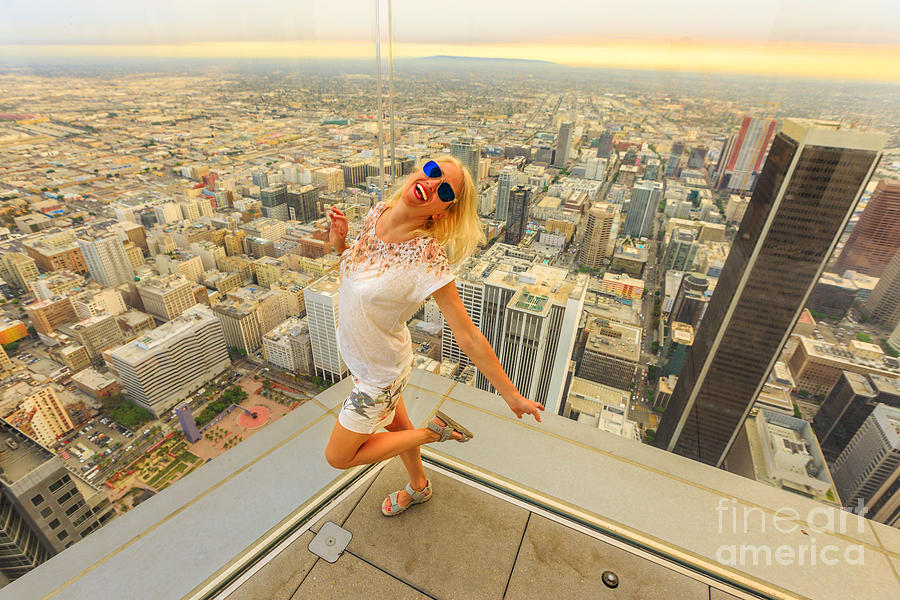 Woman enjoying Los Angeles Skyline Photograph by Benny Marty