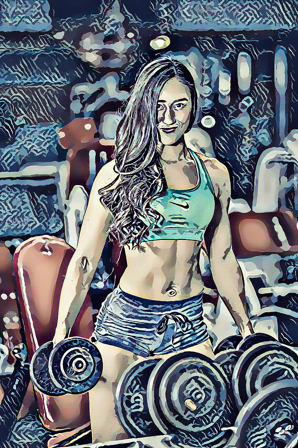 Woman Exercising With Two Old Dumbbells Painting by Jeelan Clark