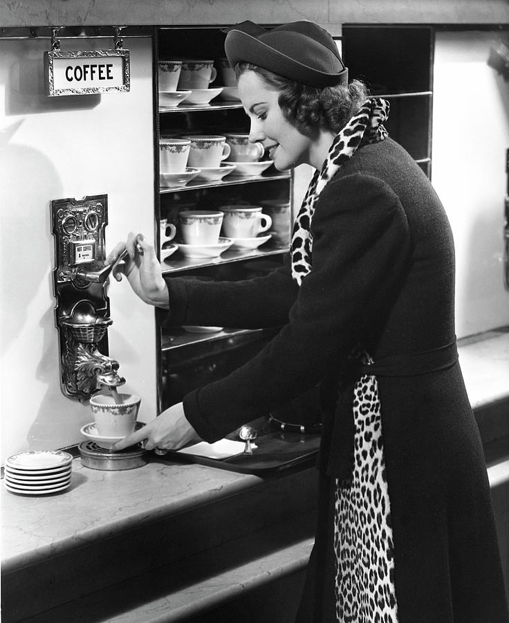 Woman Getting Coffee At Old Fashioned Photograph by George Marks Woman Getting Coffee At Old Fashioned Photograph by George Marks