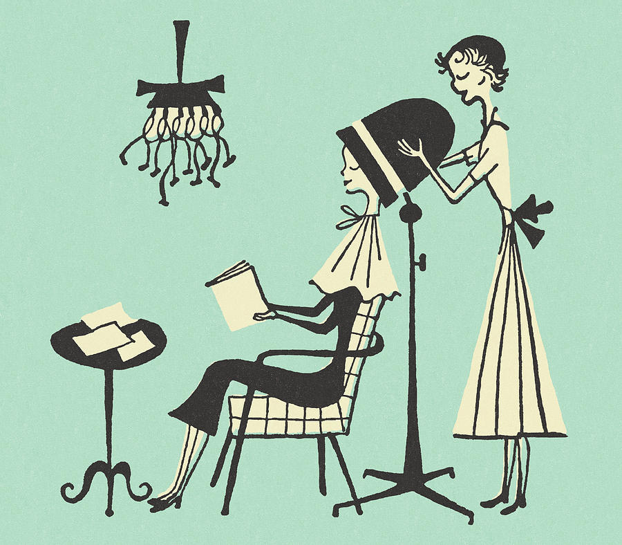Vintage Drawing - Woman Getting Her Hair Done at the Beauty Parlor by CSA Images