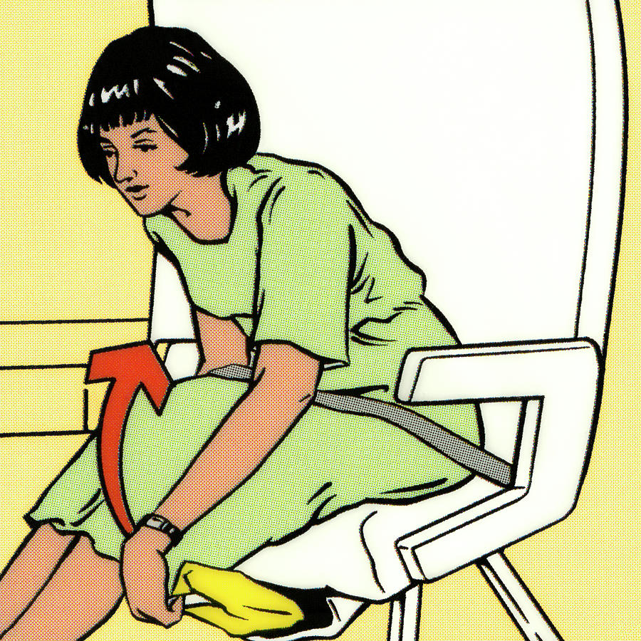 Transportation Drawing - Woman Getting Life Vest From Under Her Seat by CSA Images
