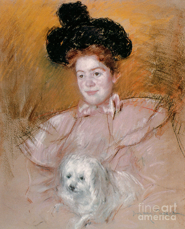Woman holding a dog Pastel by Mary Stevenson Cassatt
