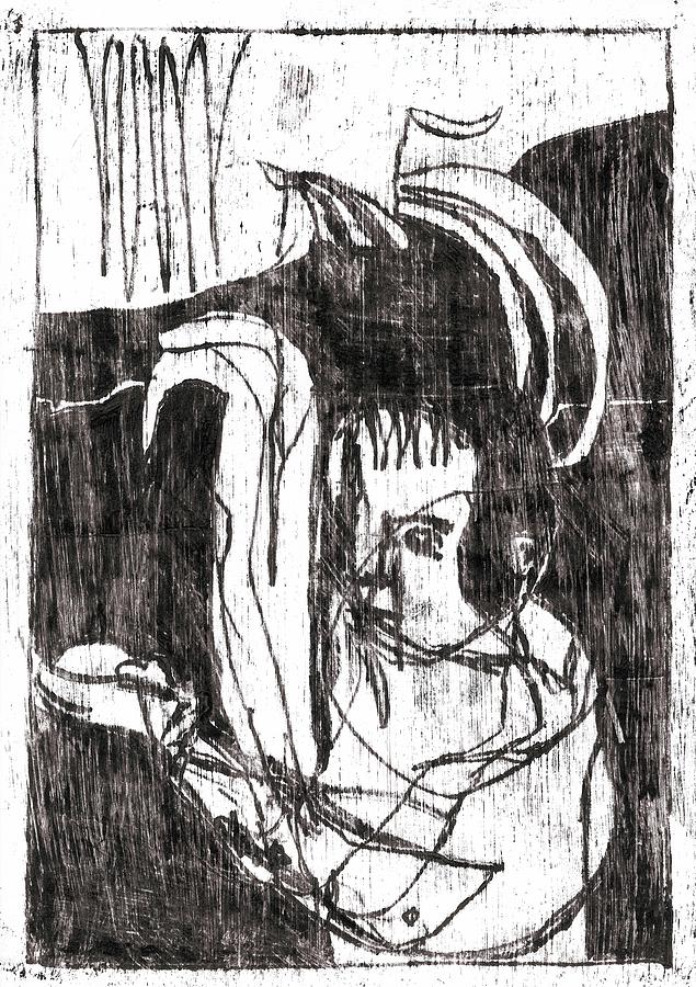 Woman holding a mouse Drawing by Edgeworth Johnstone