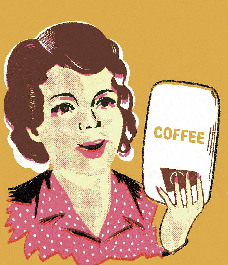 Coffee Drawing - Woman Holding Bag of Coffee by CSA Images