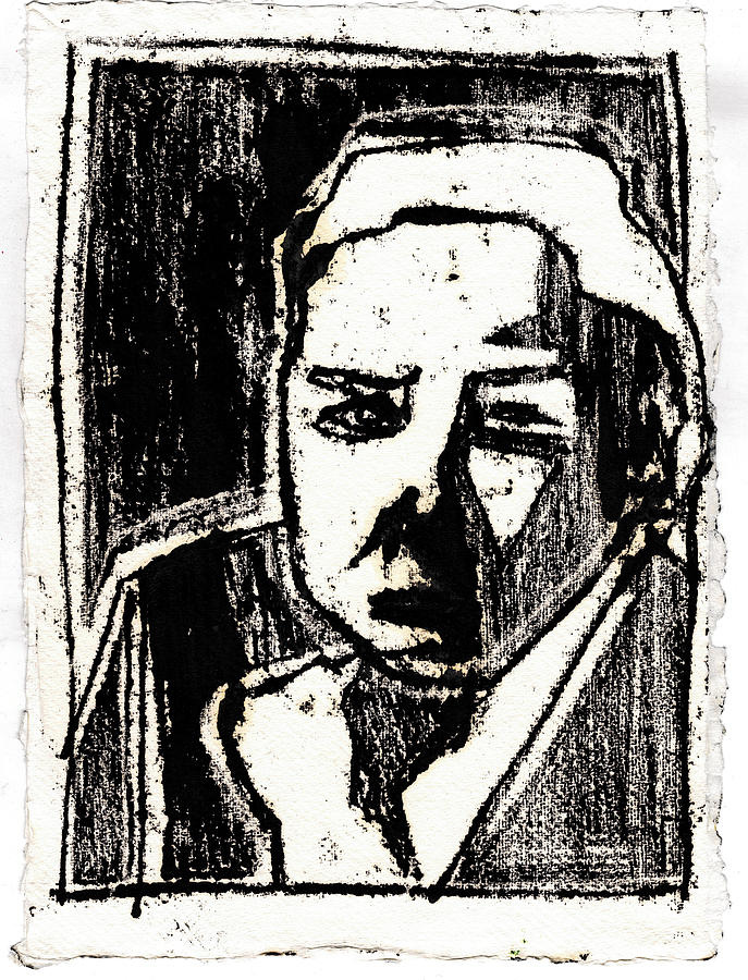 Woman Holding Chin Black Oil Drawing Drawing by Edgeworth Johnstone