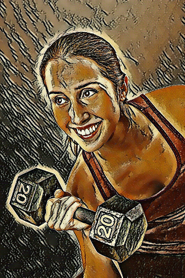 Woman Holding Dumbbells Painting by Jeelan Clark