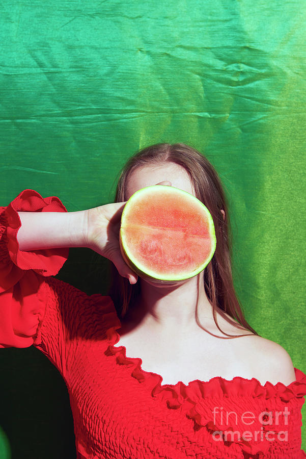 Woman Holding Watermelon In From Of Face Photograph by Tara Moore