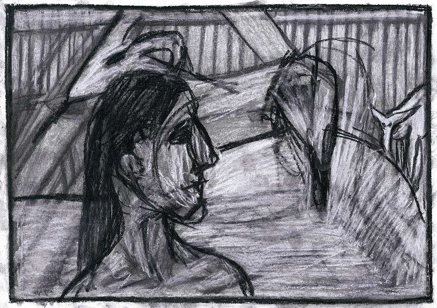 Woman in a Barn Drawing by Edgeworth Johnstone