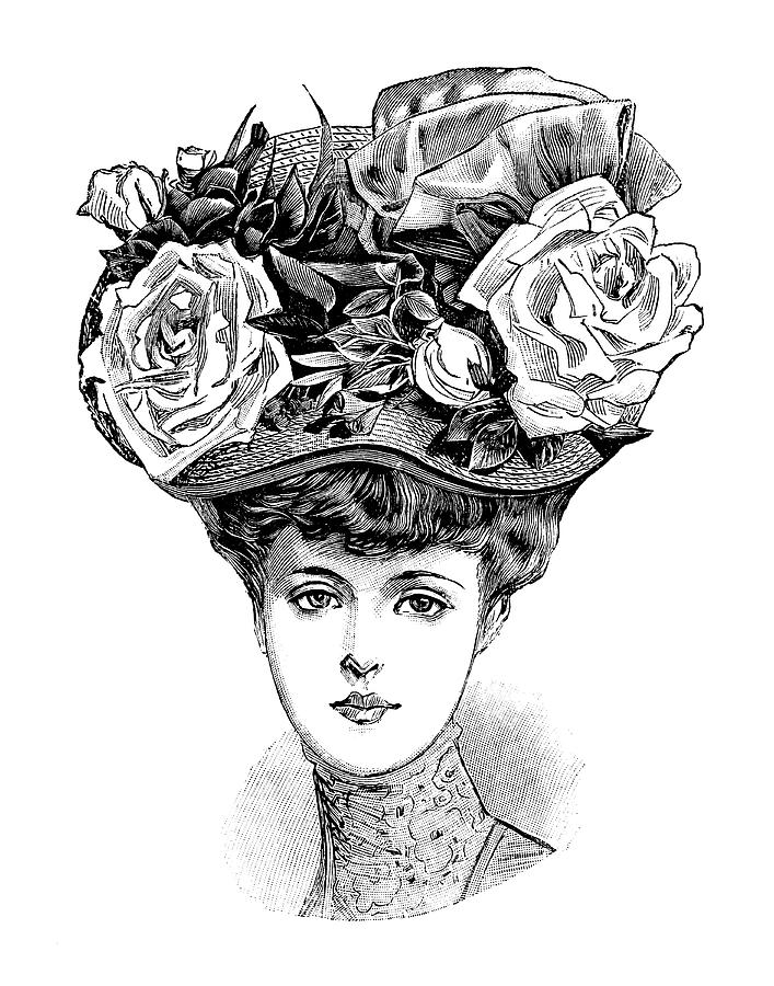 Download Woman In A Floral Hat 1800s Vintage Art Old B W Drawing Drawing By Mick Flodin