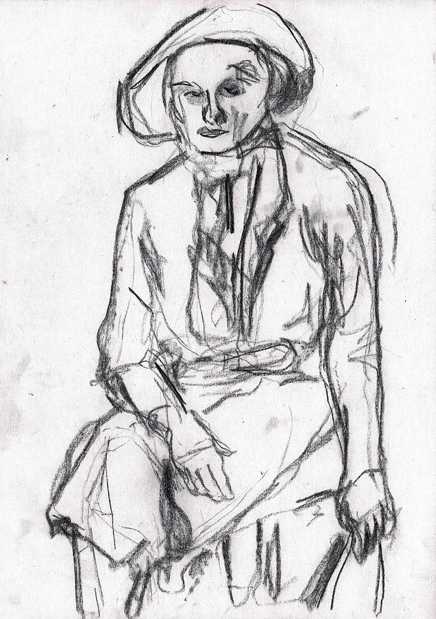 Woman in a Hat Drawing Drawing by Edgeworth Johnstone