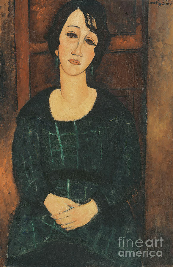 Woman In A Plaid Dress, 1916 Painting by Amedeo Modigliani
