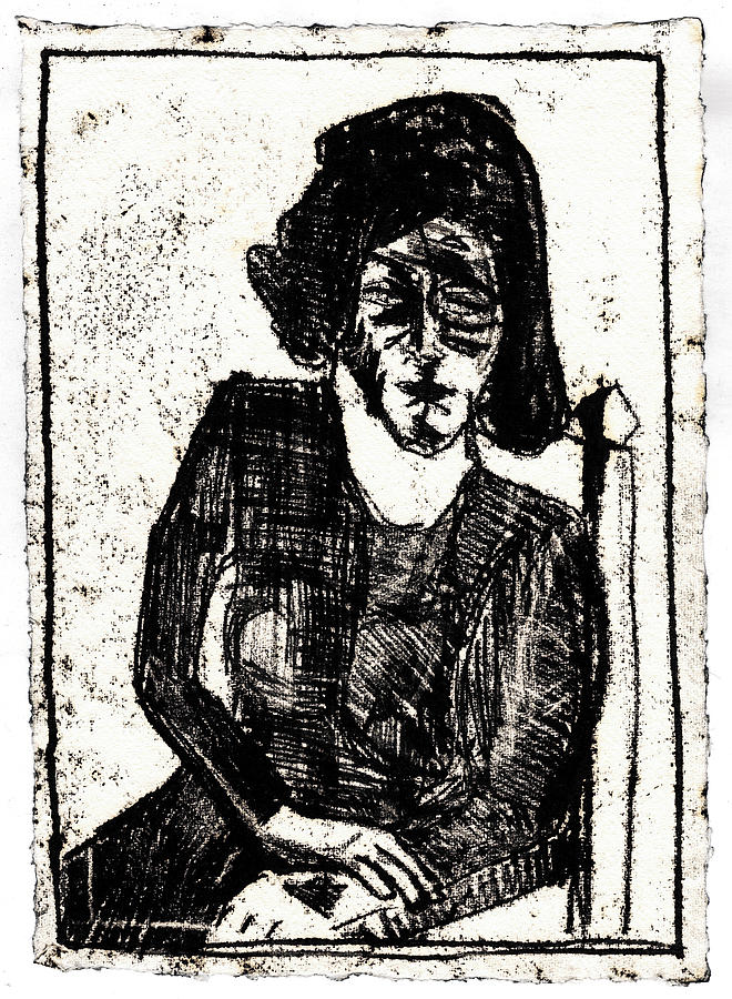 Woman in an Armchair Black Oil Drawing Drawing by Edgeworth Johnstone