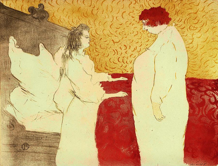 Woman in Bed, Profile, About to Get Up -Femme au lit, profil, au petit lever- from the series Ell... Painting by Henri de Toulouse-Lautrec