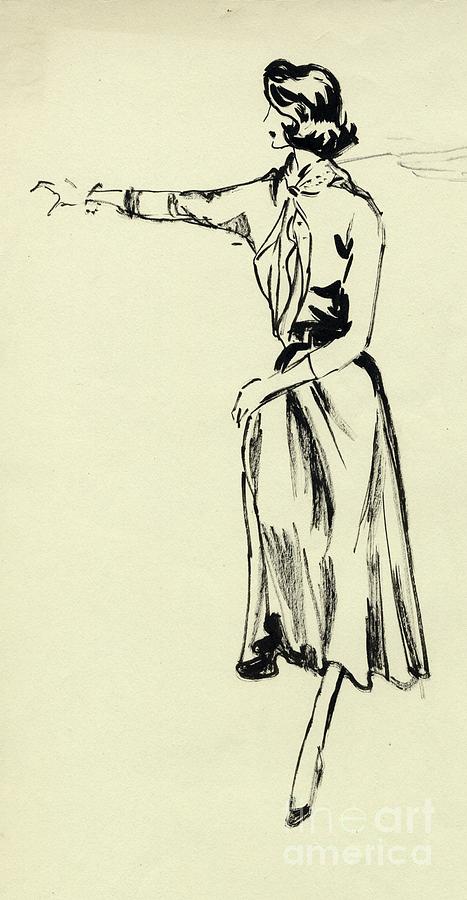 Woman In Full Skirt With Outstretched Drawing by Heritage Images