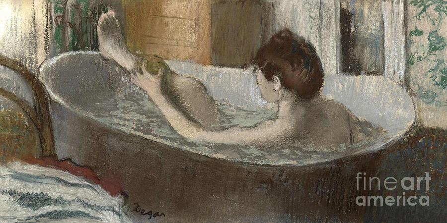Woman In Her Bath, Sponging Her Leg Drawing by Heritage Images