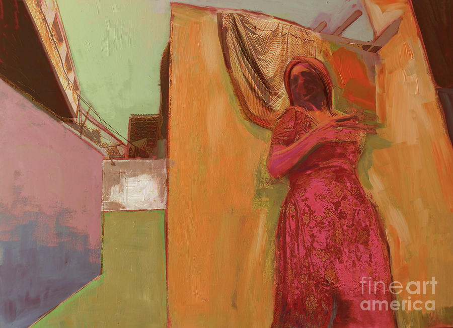 Woman In Pink Dress, Mixed Media Painting by David Mcconochie