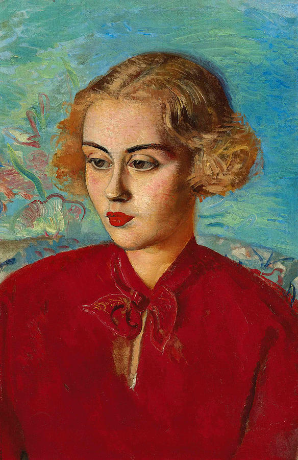 Woman in Red Painting by Boris Grigoriev Fine Art America