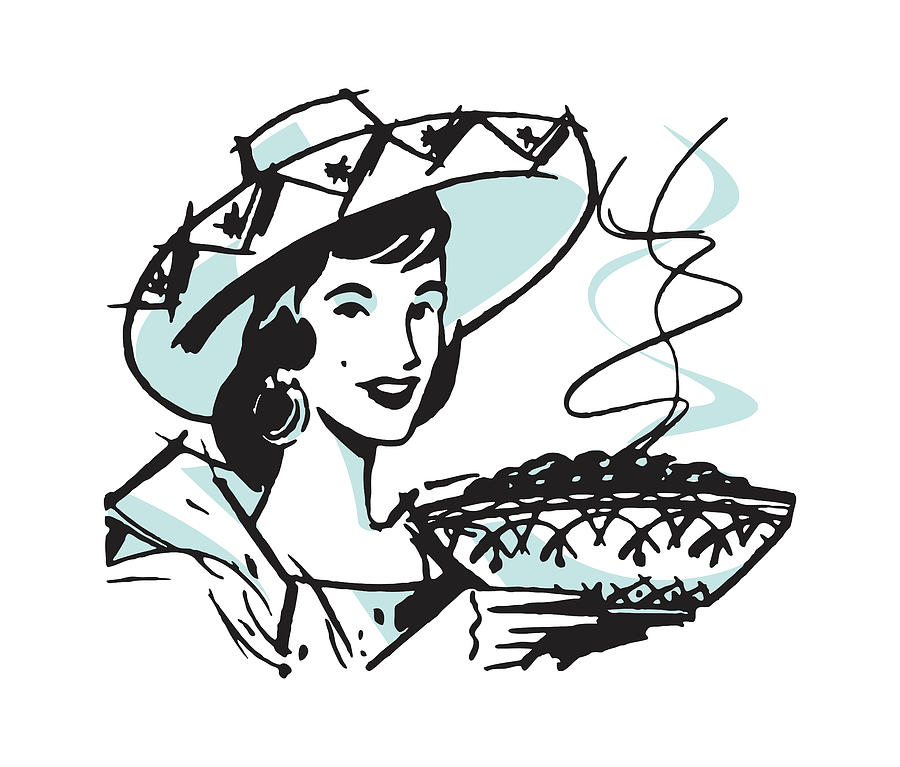 Vintage Drawing - Woman in Sombrero with Hot Food by CSA Images