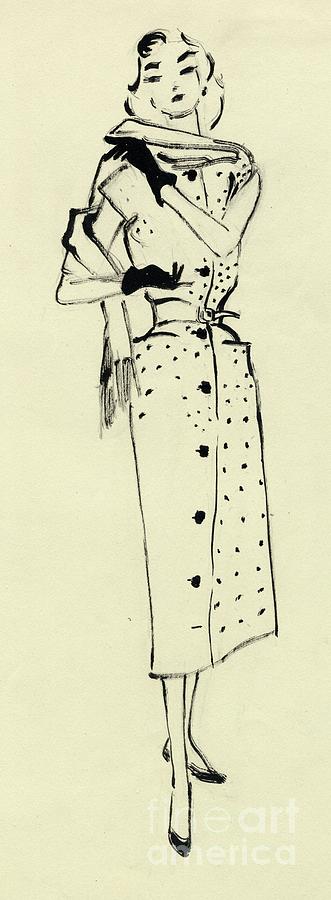 Woman In Spotted Dress Drawing by Heritage Images