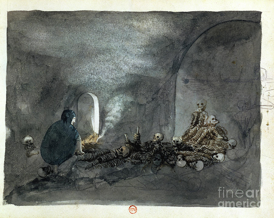 Woman In Tomb At Thebes. Artist Drawing by Print Collector
