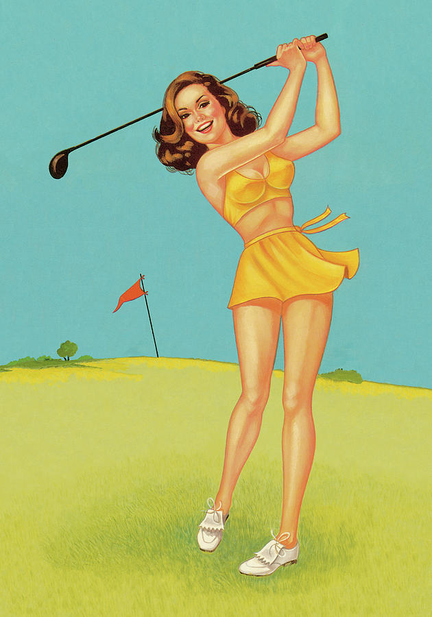 Golf Drawing - Woman in Yellow Playing Golf by CSA Images