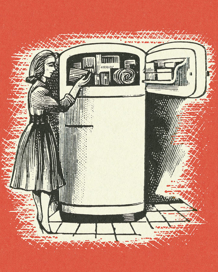 Vintage Drawing - Woman Looking In Freezer by CSA Images