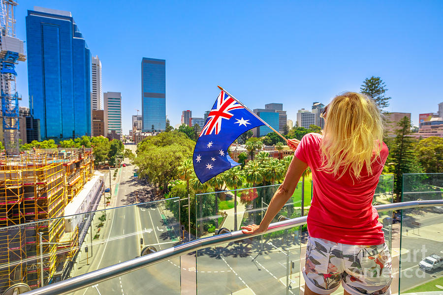 Woman looking Perth Skyline Photograph by Benny Marty