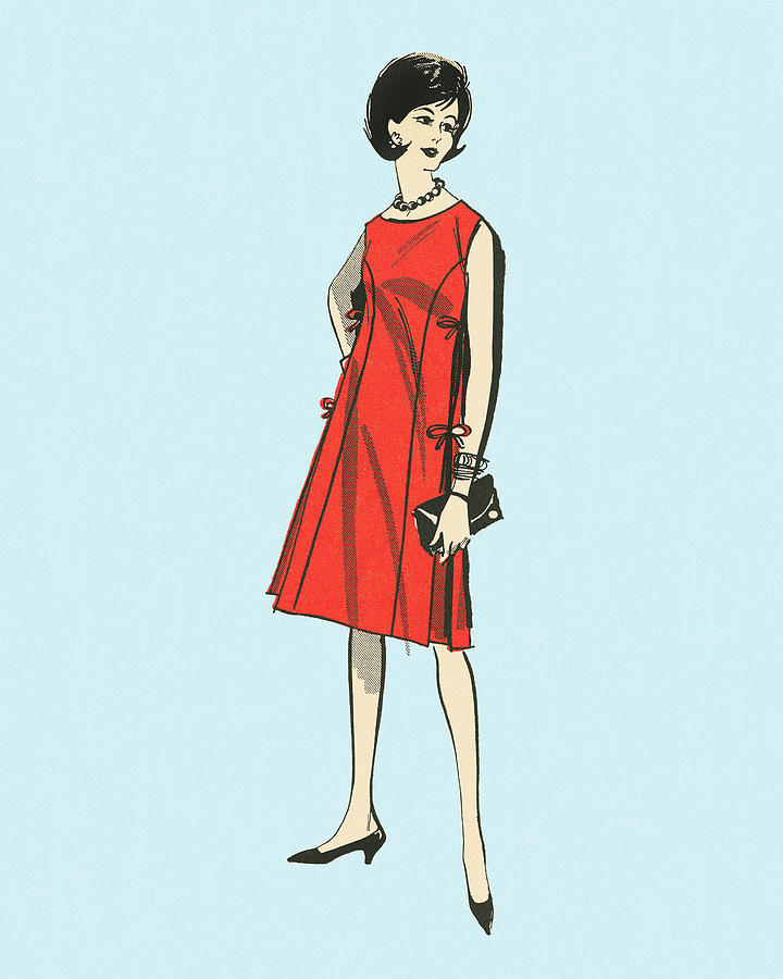 Woman Modeling a Red Dress Drawing by CSA Images - Fine Art America