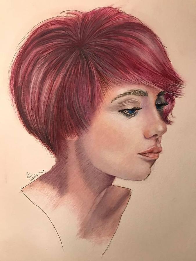 Portrait Drawing - Woman of red hair by Graciela Scarlatto