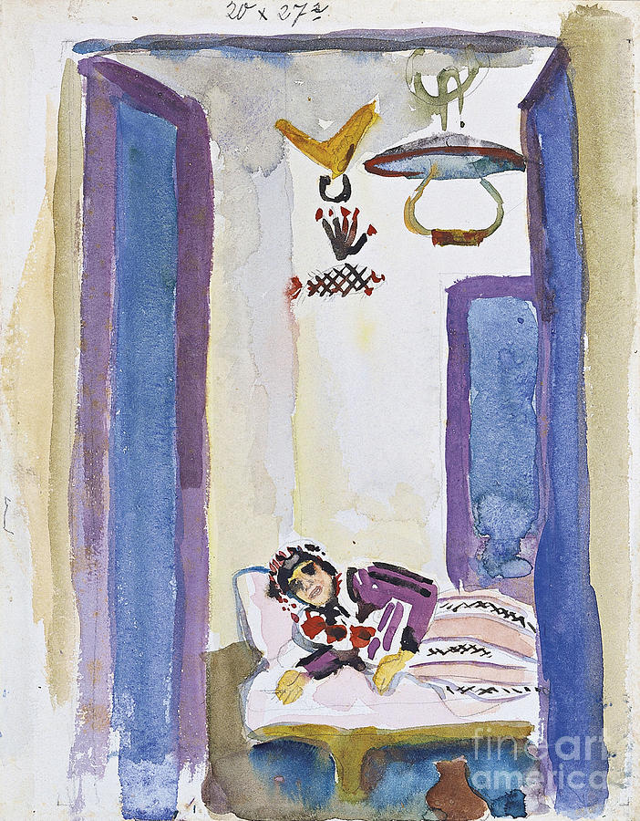 Woman On A Divan, 1914. Artist Macke Drawing by Heritage Images