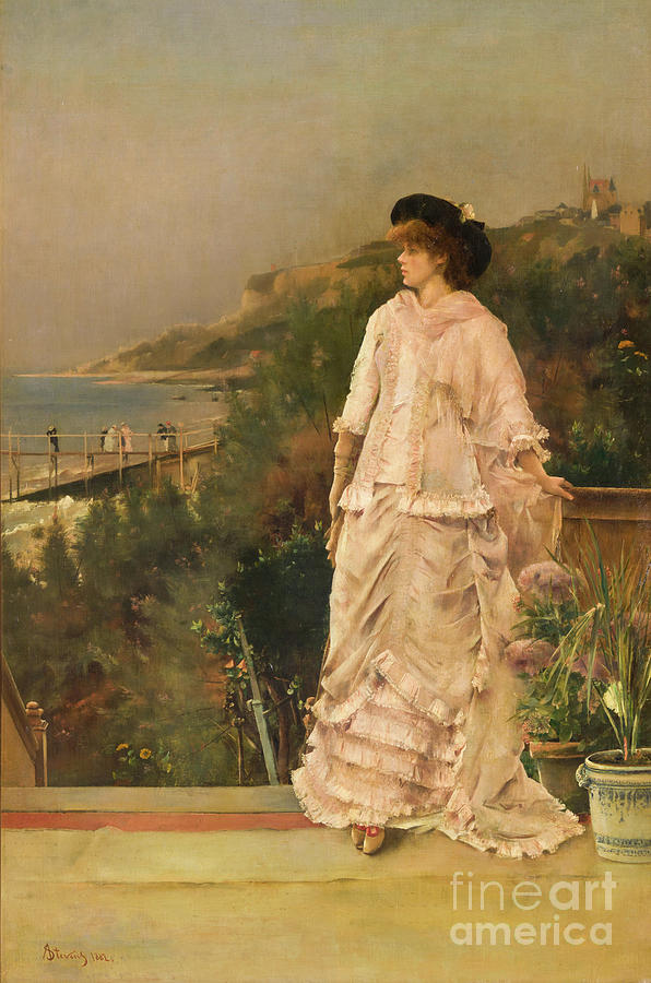 Woman On A Terrace By The Sea Drawing by Heritage Images