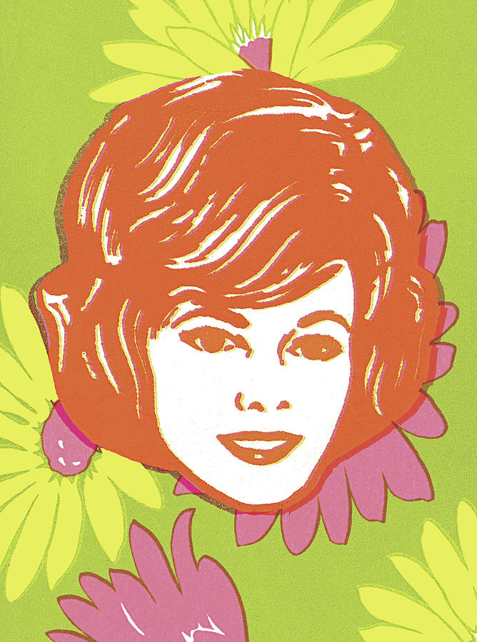 Vintage Drawing - Woman on Floral Background by CSA Images
