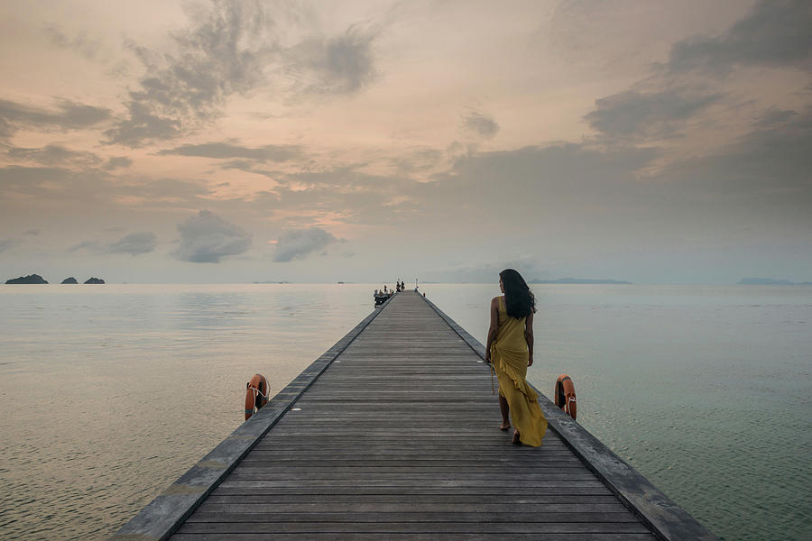 Woman On Pier, Taling Ngam Beach, Ko Photograph by Ben Pipe Photography